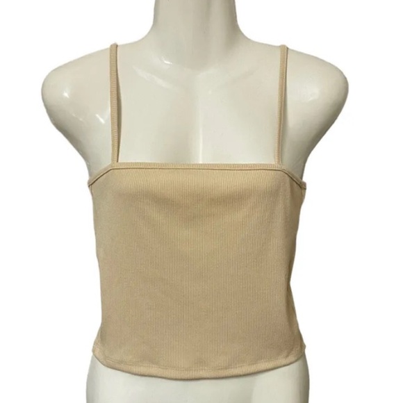 Forever 21 Ribbed Almond Color Tank Spaghetti Strap Crop Top Cami Size Medium - Picture 1 of 8